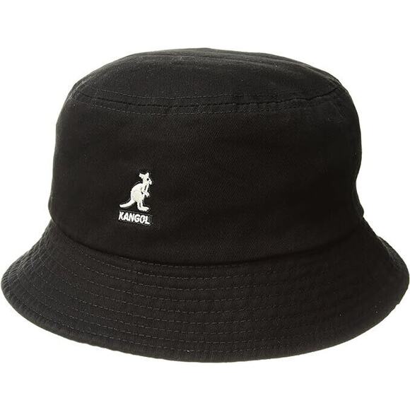 Kangol Washed All Black White Logo K4224HT Boonie Bucket Hat Unisex Adult Large - Picture 1 of 4